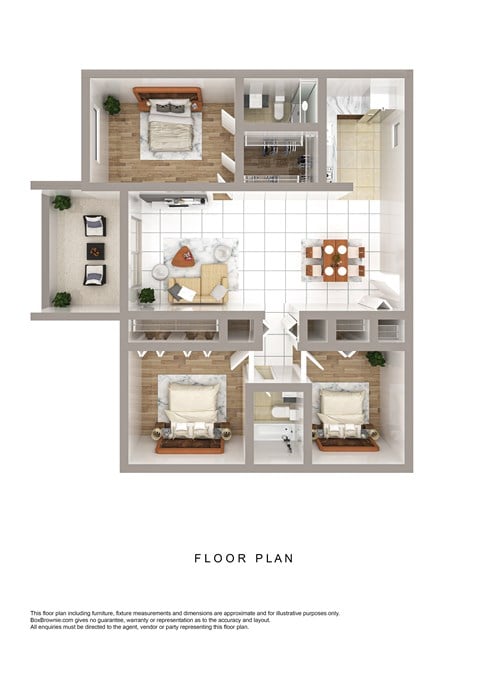 Floor plan for 3 beds, 2 baths, 1300 sqft